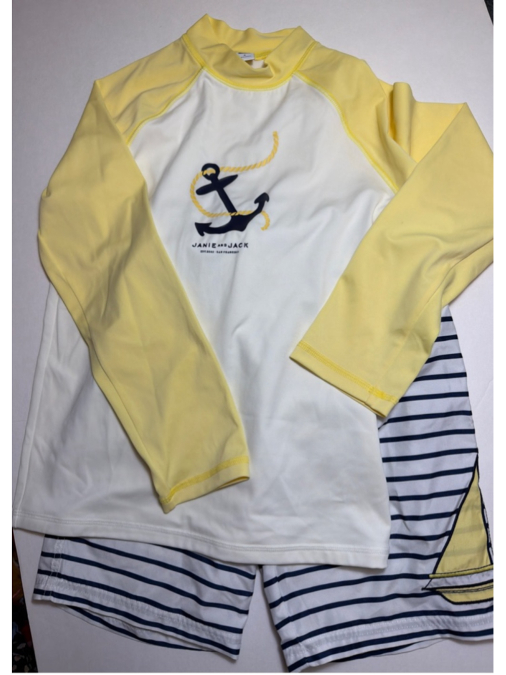 Boys Janie and Jack Rashguard Top & Swim Trunks Surf Set Size 8 Anchor Sailing